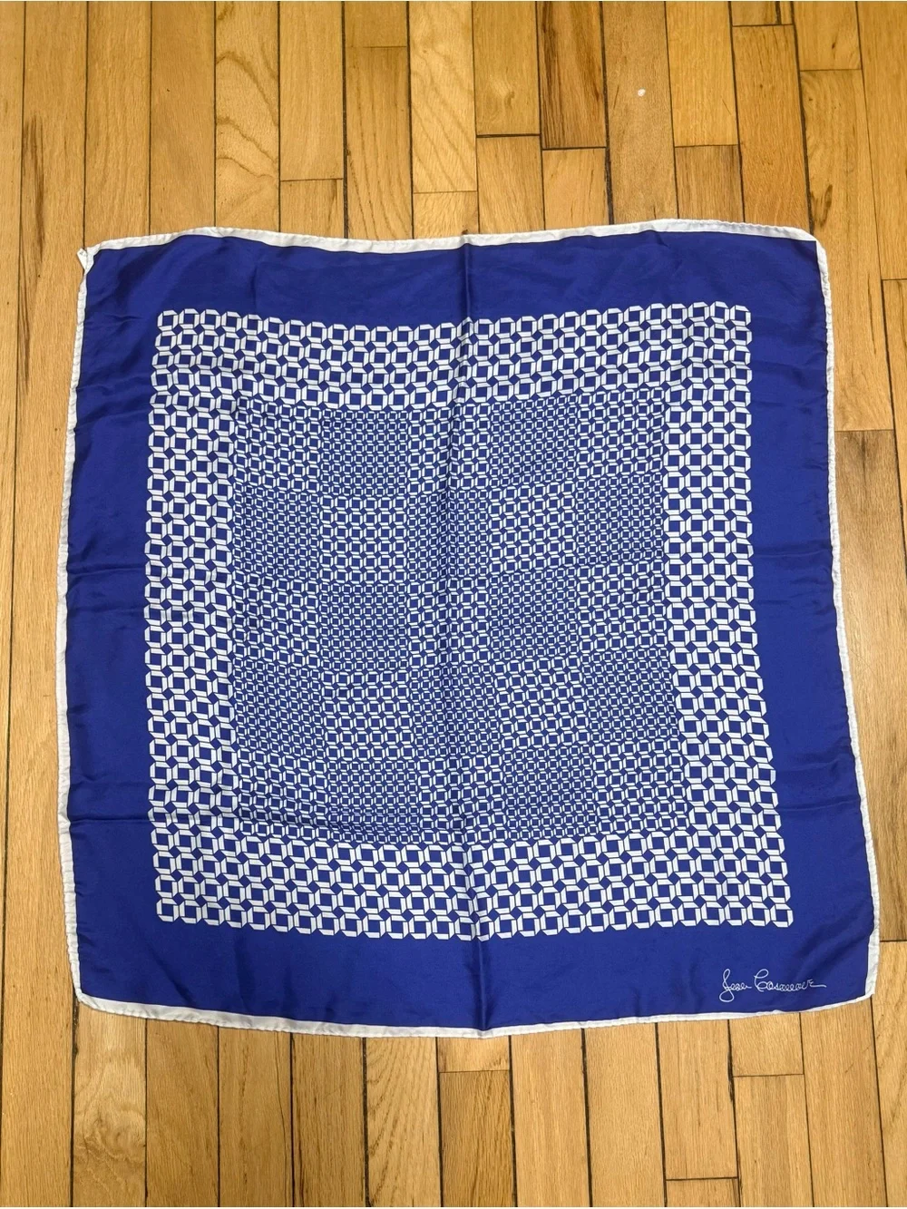 Blue and White Geometric Silk Scarf